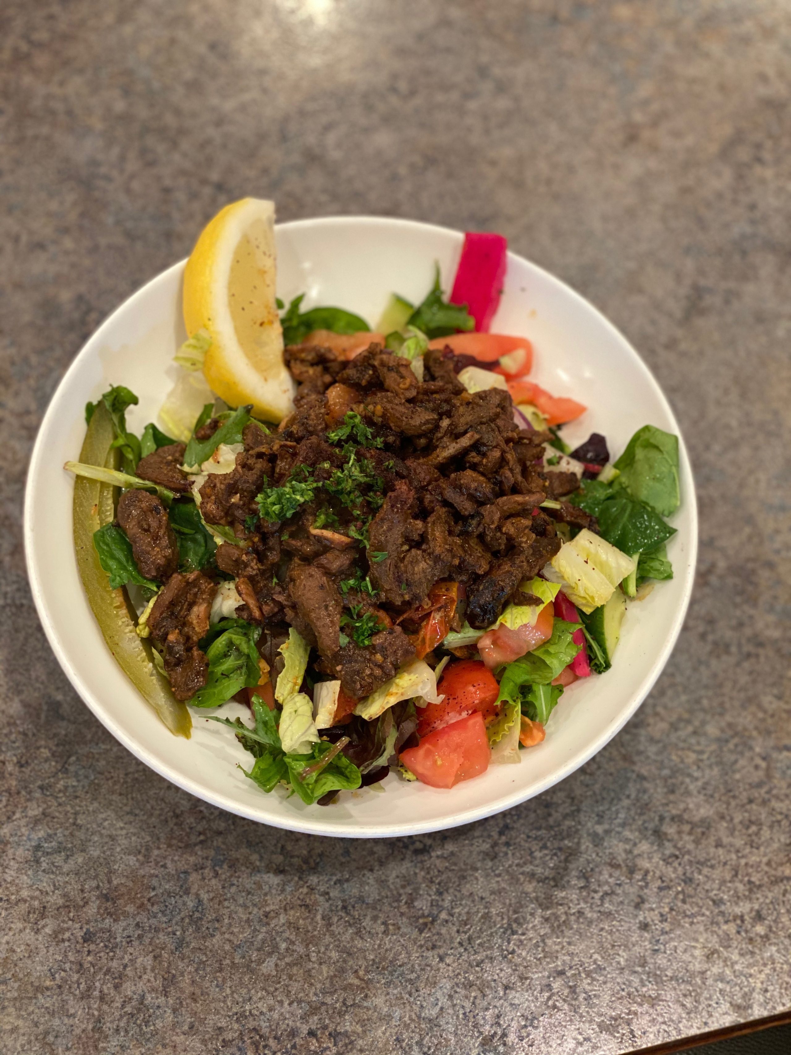 Lamb & Beef Shawarma Salad.